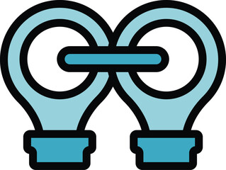 Poster - Link icon connecting two light bulbs representing the concept of idea sharing and collaborative innovation