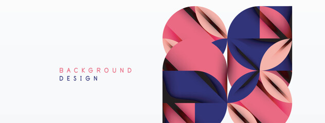 Poster - Circle, square and flower petal geometric background. Round shapes composition for wallpaper, banner, background or landing