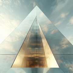 Wall Mural - A large triangular structure with a golden interior and a view of the sky.