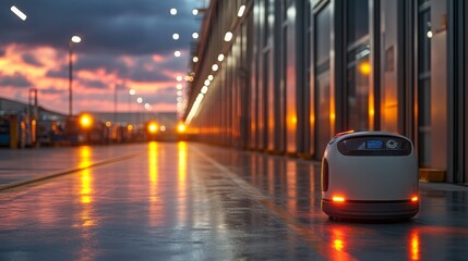 Poster - Autonomous delivery robot operating in an industrial area during sunset