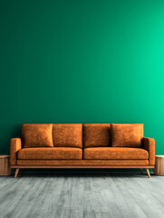 Sticker - A brown couch in front of a green wall.