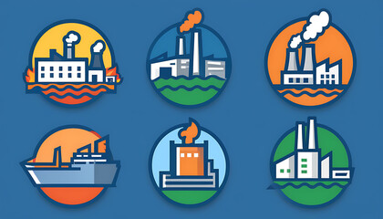 Sticker - Design of warning icons for factory emissions and nuclear pollution