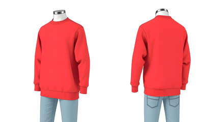 Men's red blank sweatshirt template,from two sides, natural shape on invisible mannequin, for your design mockup for print, isolated on white background isolated with white highlights, png