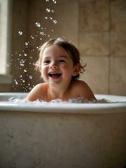 Sticker - Child enjoying a bubble bath with laughter and joy.