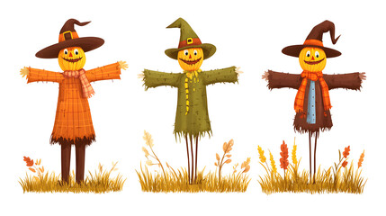 Garden scarecrow vector cartoon set icon.Isolated set cartoon icon halloween of scare.Vector collection garden scarecrow on white background .
