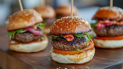 hamburger on a wooden table