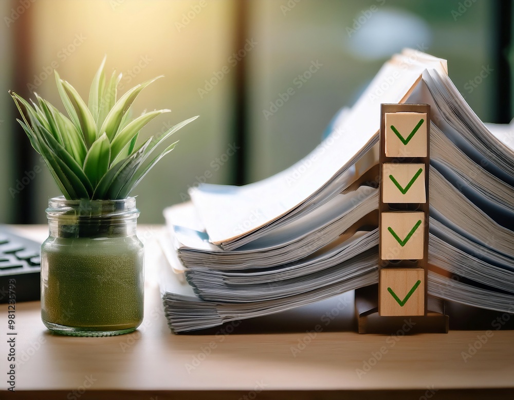 Order and organization featuring elements like organized documents ...