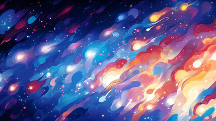 Poster - Abstract Galaxy Painting with Vivid Colors and Bright Stars