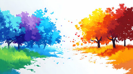 Colorful Trees in a Summer and Fall Scene