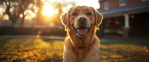 Wall Mural - Golden Retriever Dog Portrait in Golden Hour