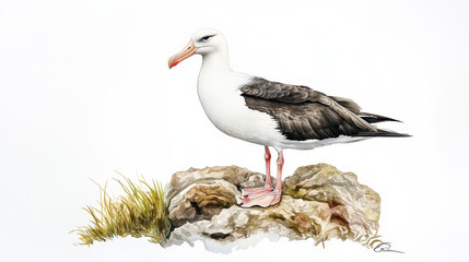 A beautiful seagull perched on a rocky surface, showcasing its distinct plumage and graceful stance in a serene environment.