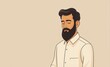 © shadowart - Brown hair and beard man in white shirt on light beige background. Male prays with closed eyes.  Yom Kippur, The Day of Atonement. Minimalistic design for banner, poster, template with copy space.