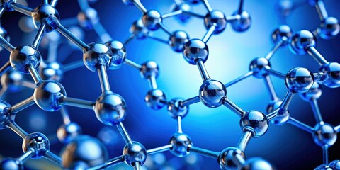 Fototapete - Close up molecular structure on a blue background, molecule, structure, close up,science, chemistry, biology
