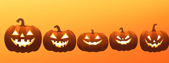 Sticker - A line of cartoon jack-o-lanterns, Halloween banner