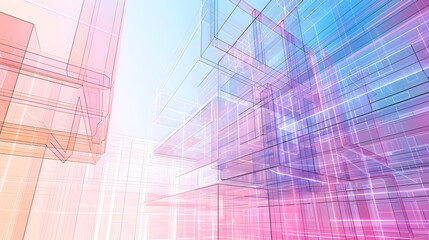 Abstract 3D wireframe structure of a website layout, futuristic web development visualization, digital design concept.