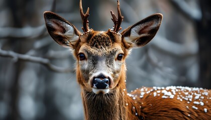 Wall Mural - Majestic young Red Deer stag portrait in natural habitat