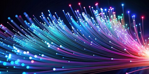 Leinwandbilder - Abstract background of glowing fiber optic cables connecting to internet technology, fiber optic, internet, technology