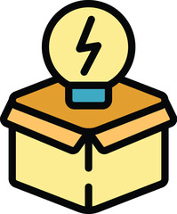 Poster - Light bulb is sitting on top of a cardboard box, representing the concept of delivering innovative ideas