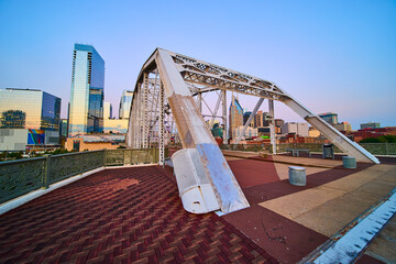 Nashville Pedestrian Bridge and Skyscrapers at Golden Hour Perspective