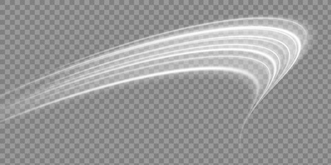 Poster - White bright blurred light lines in wave and speed motion. Curve light effect of motion wave. Dynamic white trail, fire path trace line, car lights, optic fiber and incandescence curve twirl.