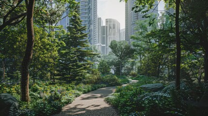 Canvas Print - City Oasis:  A Serene Path Through Urban Greenery