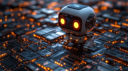 Poster - rpa bots efficiently managing complex tasks on advanced circuitry in a futuristic setting