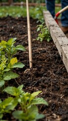 Wall Mural - Cleaning garden beds by removing spent plants and spreading compost for winter.