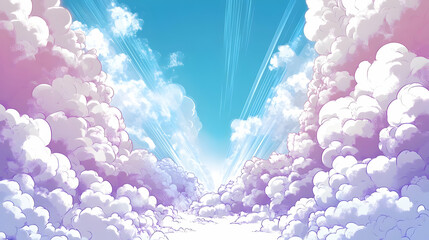 Sticker - Stunning Sky Illustration with Light Rays and Clouds