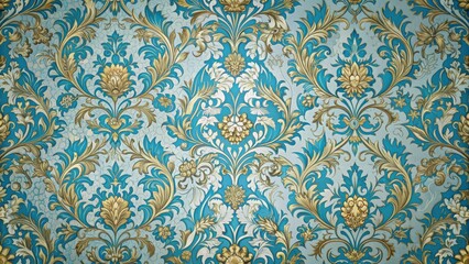Aufkleber - Ornate vintage wallpaper with gold and blue floral designs, ornate, vintage, wallpaper, gold, blue, intricate, floral