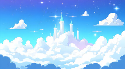 Poster - Fantasy Castle Soaring Above Clouds with Sparkling Stars