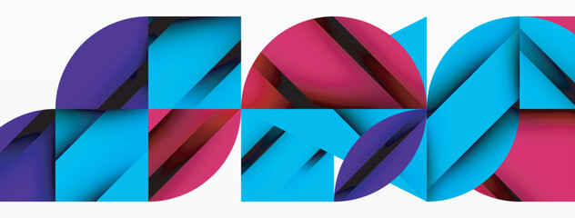 Poster - Circle, square and flower petal geometric background. Round shapes composition for wallpaper, banner, background or landing