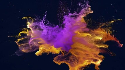 Poster - Yellow and purple powder collide in a vibrant explosion, creating a captivating display of color and motion against a black backdrop