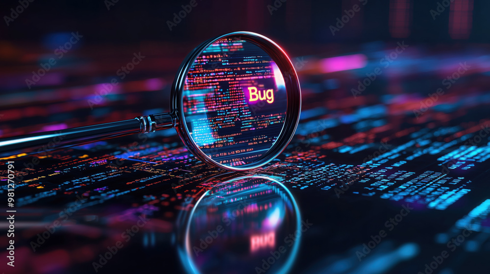 Highlighter Bug A magnifying glass reveals bug in code, highlighting importance of ...