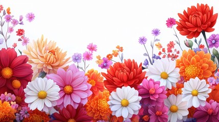 Vibrant floral arrangement featuring various colorful flowers against a clean white background for brightening any project.