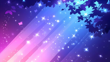 Wall Mural - Sparkling Night Sky with Stars and Leaves