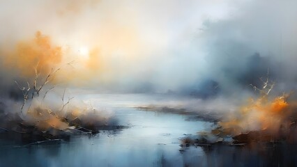 Misty morning on the river. Abstract	