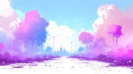 Sticker - City Skyline Through a Dreamy Forest