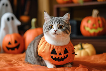 Wall Mural - halloween cat with holiday tee