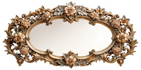 Poster - Ornate antique mirror frame with intricate details and floral motifs, antique, mirror, frame, ornate, vintage, classic, design