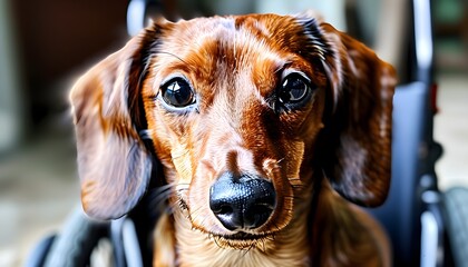 Wall Mural - Dachshund in a wheelchair showcasing resilience and determination