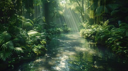 Canvas Print - Sunbeams in a Tropical Forest