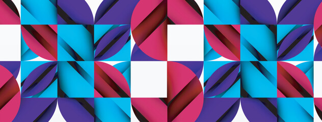 Poster - Circle, square and flower petal geometric background. Round shapes composition for wallpaper, banner, background or landing
