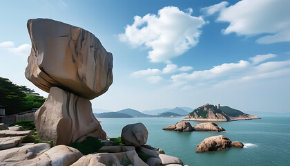 Sticker - Dongshan Island Wind-Moving Stone Scenic Area, unique scenery and ancient architecture, is a famous attraction in Fujian.