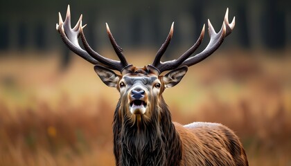 Wall Mural - Majestic Red Deer Stag Calling in Autumns Splendor