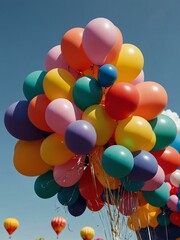 Wall Mural - Colorful balloons in the sky at a summer festival