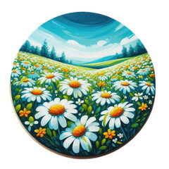 Sticker - field of white daisies floral hand drawn illustration with flowers