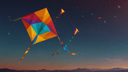 Poster - Colorful kites flying during Makar Sankranti with space for text.