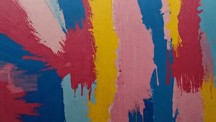 Poster - Colorful painting with pink, blue, and yellow brush strokes.