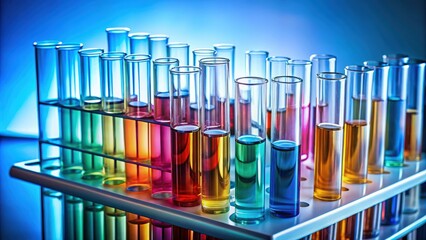 Aufkleber - Test tubes arranged in a laboratory setting, science, experiment, chemistry, research, analysis, lab, equipment, glassware