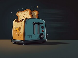 Comic book-style toaster cartoon.